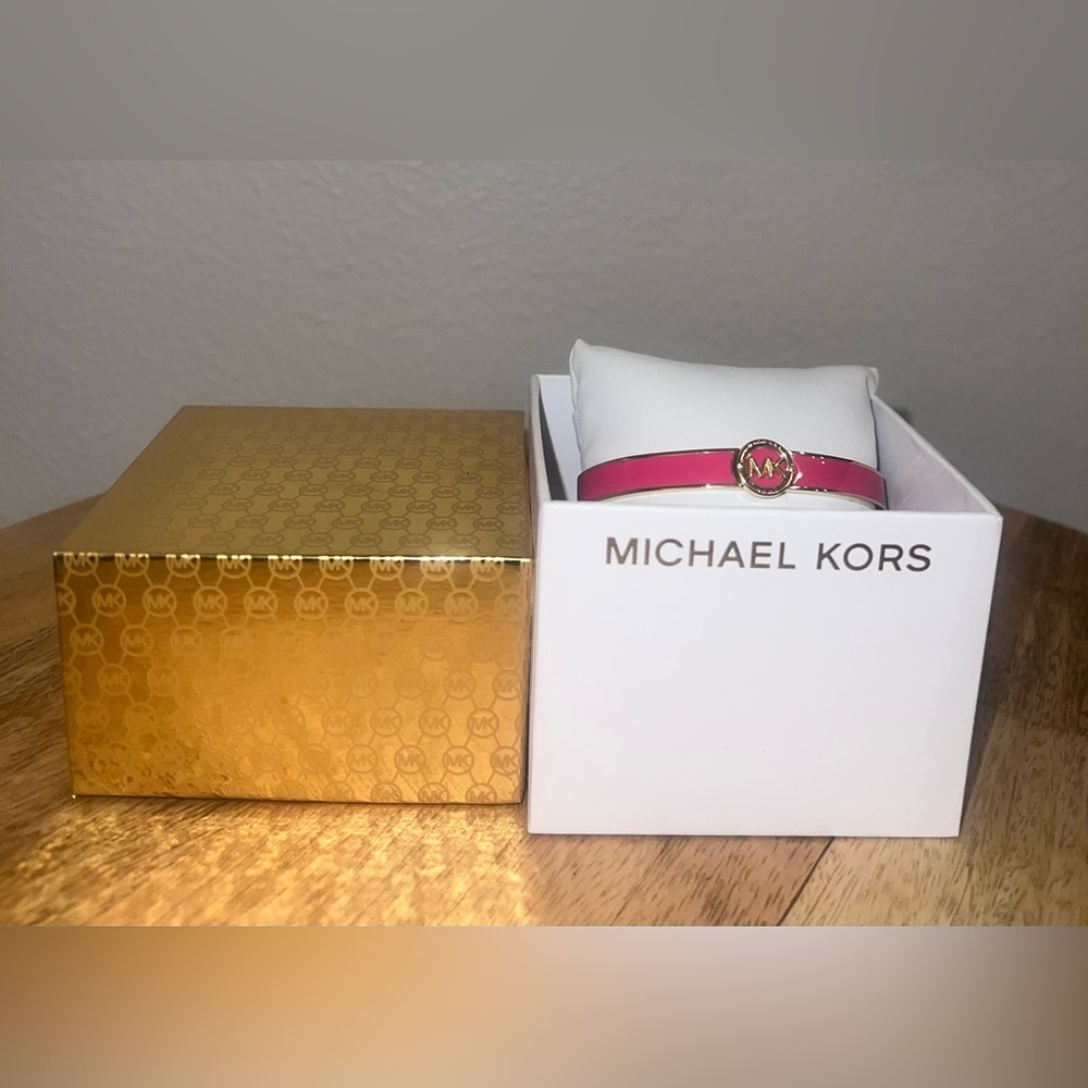 New! Michael Kors Hot Pink and Gold Bangle Bracelet - Picture 2 of 8